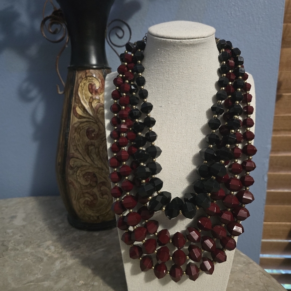 Alma Mater Collection Jewelry - Alma Mater Collection Multi-Strand Black & Burgundy Faceted Acrylic Necklace